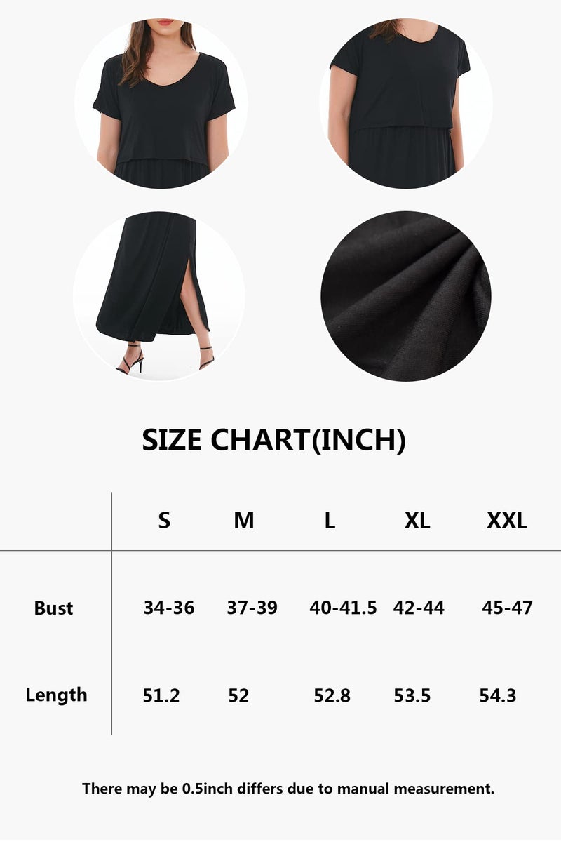 Smallshow Women's Maternity Nursing Dresses Split Long Dress for Breastfeeding Large Black - Image 5